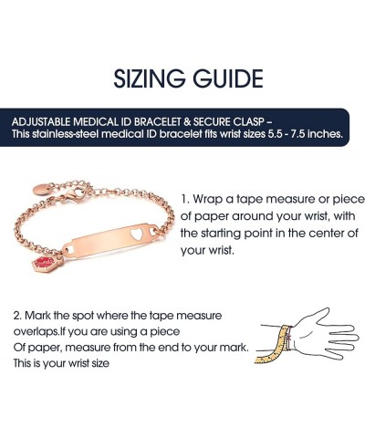 Pre-Engraved Simple Rolo Chain Medical Alert id Bracelet for Women PVD Rose Gold seizures $14.99 Bracelets