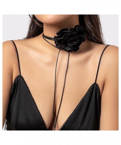 Flower Choker Necklace Black Velvet Flower Choker Rose Choker Big Flower Collar Choker Necklace Flower Long Velvet Choker for...