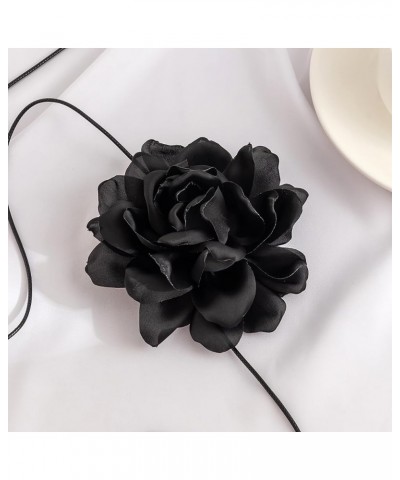 Flower Choker Necklace Black Velvet Flower Choker Rose Choker Big Flower Collar Choker Necklace Flower Long Velvet Choker for...