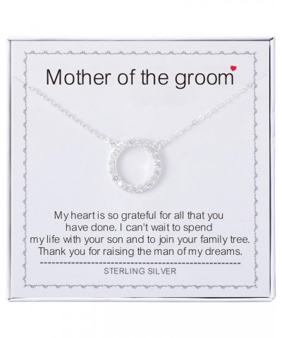 Mother of the Groom Necklace - Sterling Silver Simple Circle Necklace Bezel Pendant Sparkly Cubic Zirconia Halo Necklaces for...