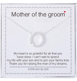 Mother of the Groom Necklace - Sterling Silver Simple Circle Necklace Bezel Pendant Sparkly Cubic Zirconia Halo Necklaces for...