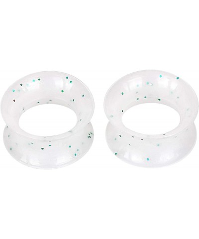 2PC Extra Soft Silicone Flexible Ear Skin Tunnels with Glitter Plugs Expanders Gauges Hollow Body Piercing Jewelry 2G-3/4 Cle...