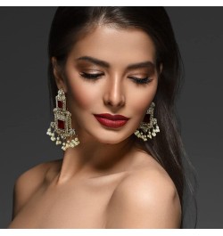 Indian Pakistani Gold and Silver Plated Zircon Pearl Jhumka Chandbala Dangle Chandelier Earrings with Hair Chains - Bridal Pa...