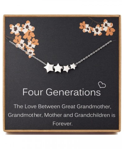 Four Generations Necklace for Women, 925 Sterling Silver Four Star Necklace, Great Grandma Gifts, Mother's Day Jewelry Gift I...