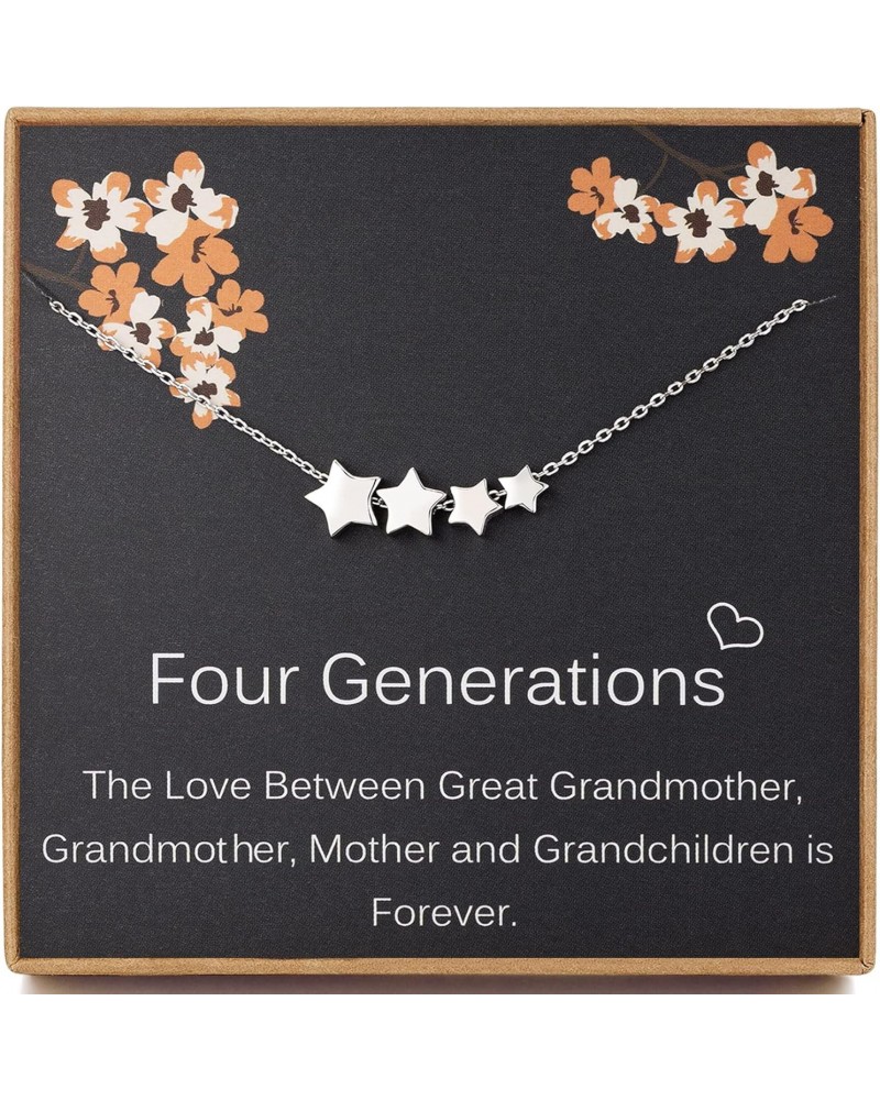 Four Generations Necklace for Women, 925 Sterling Silver Four Star Necklace, Great Grandma Gifts, Mother's Day Jewelry Gift I...