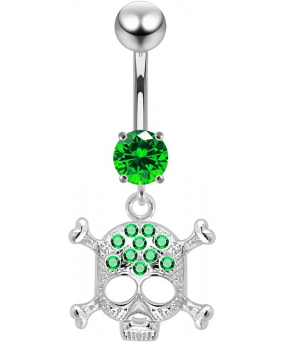 Fancy Danger Skull Dangling 925 Sterling Silver with Stainless Steel Belly Button Navel Rings Dark Green $14.36 Body Jewelry