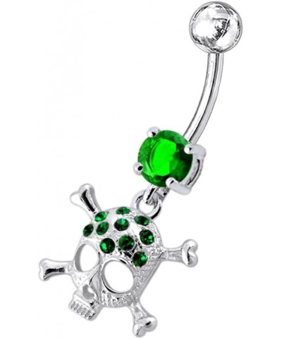 Fancy Danger Skull Dangling 925 Sterling Silver with Stainless Steel Belly Button Navel Rings Dark Green $14.36 Body Jewelry