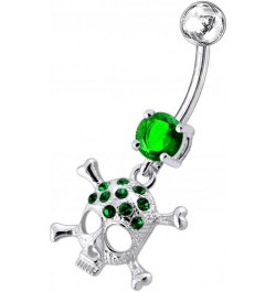 Fancy Danger Skull Dangling 925 Sterling Silver with Stainless Steel Belly Button Navel Rings Dark Green $14.36 Body Jewelry