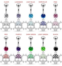 Fancy Danger Skull Dangling 925 Sterling Silver with Stainless Steel Belly Button Navel Rings Dark Green $14.36 Body Jewelry