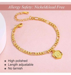 Dainty Initial Anklets/Custom Name Ankle Bracelets for Women Girls 18K Gold Plated Hexagon Shaped Ankle Chain with Custom A t...