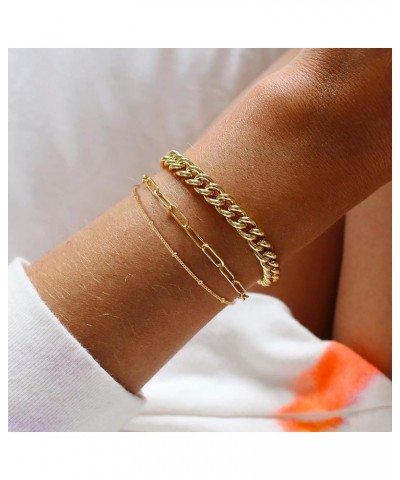 Dainty Layered Gold Chain Bracelet for Women 14K Gold Plated Handmade Adjustable Bracelet Satellite Beads Oval Mariner Figaro...