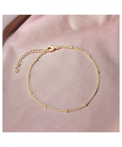 Dainty Layered Gold Chain Bracelet for Women 14K Gold Plated Handmade Adjustable Bracelet Satellite Beads Oval Mariner Figaro...