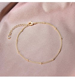 Dainty Layered Gold Chain Bracelet for Women 14K Gold Plated Handmade Adjustable Bracelet Satellite Beads Oval Mariner Figaro...