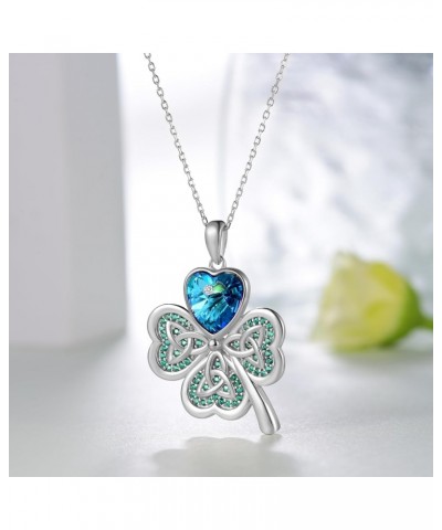 St Patricks Day Necklace for Women 925 Sterling Silver Shamrock Pendant Necklace Celtic Knot Four Leaf Clover Necklace Good L...