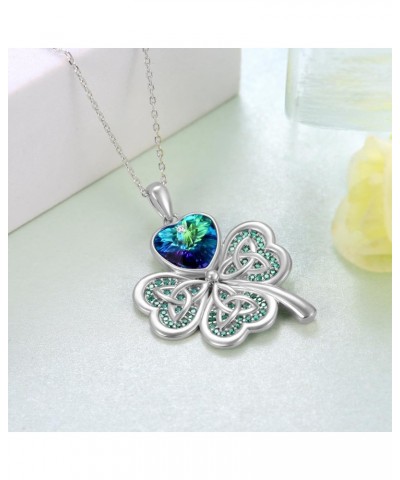 St Patricks Day Necklace for Women 925 Sterling Silver Shamrock Pendant Necklace Celtic Knot Four Leaf Clover Necklace Good L...