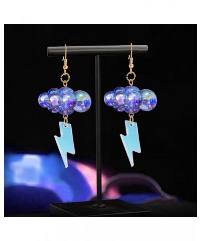 Unique Cute Handmade Sparkly Large 3D Resin White Cloud Dangle Drop Earrings Personalized Creative Acrylic Lightning Hook Ear...