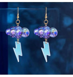 Unique Cute Handmade Sparkly Large 3D Resin White Cloud Dangle Drop Earrings Personalized Creative Acrylic Lightning Hook Ear...