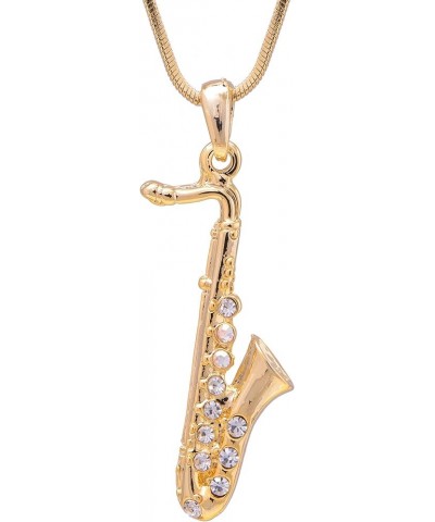 Tiny Jewel Crystal Saxophone Instrument Necklace Gold $8.83 Necklaces