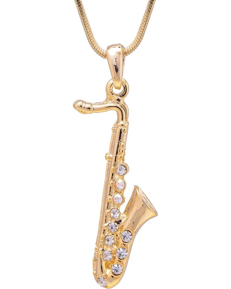 Tiny Jewel Crystal Saxophone Instrument Necklace Gold $8.83 Necklaces