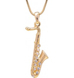 Tiny Jewel Crystal Saxophone Instrument Necklace Gold $8.83 Necklaces