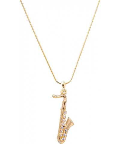 Tiny Jewel Crystal Saxophone Instrument Necklace Gold $8.83 Necklaces