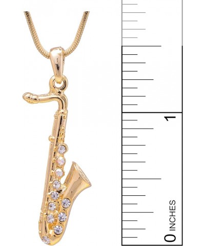 Tiny Jewel Crystal Saxophone Instrument Necklace Gold $8.83 Necklaces