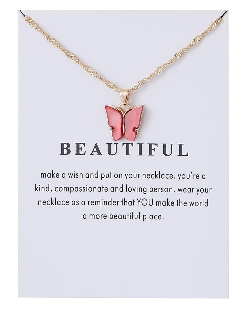 Acrylic Butterfly Charms Colorful Pendant Girls Necklaces Jewelry For Teen Girls White-Red $7.55 Necklaces