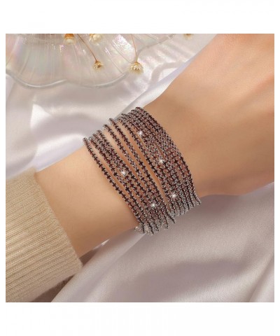 9PCS Rhinestone Stretch Bracelet for Women Multilayer Boho Stackable Bracelet for Women Stacking Tennis Bracelet Rhinestone B...