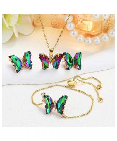 Butterfly Crystal Jewelry Set with Butterfly Necklace Stud Earrings Bolo Bracelet Adjustable Ring for Women Trendy Teen Girls...