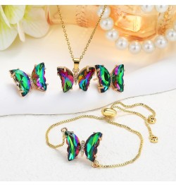 Butterfly Crystal Jewelry Set with Butterfly Necklace Stud Earrings Bolo Bracelet Adjustable Ring for Women Trendy Teen Girls...