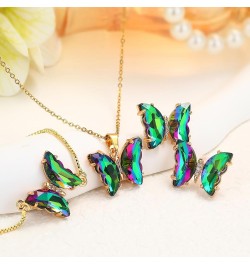 Butterfly Crystal Jewelry Set with Butterfly Necklace Stud Earrings Bolo Bracelet Adjustable Ring for Women Trendy Teen Girls...