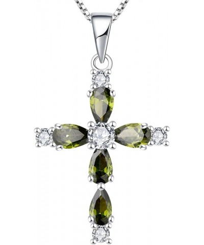 Gemstone Cross Necklace 925 Sterling Silver Birthstone Religious Pendant Jewelry for Women 08-peridot-Aug $25.30 Necklaces