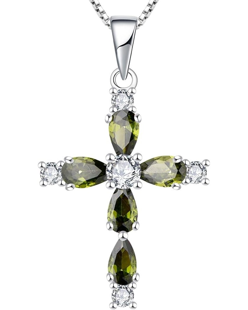 Gemstone Cross Necklace 925 Sterling Silver Birthstone Religious Pendant Jewelry for Women 08-peridot-Aug $25.30 Necklaces