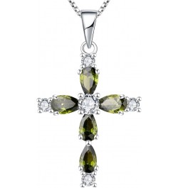 Gemstone Cross Necklace 925 Sterling Silver Birthstone Religious Pendant Jewelry for Women 08-peridot-Aug $25.30 Necklaces