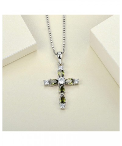 Gemstone Cross Necklace 925 Sterling Silver Birthstone Religious Pendant Jewelry for Women 08-peridot-Aug $25.30 Necklaces