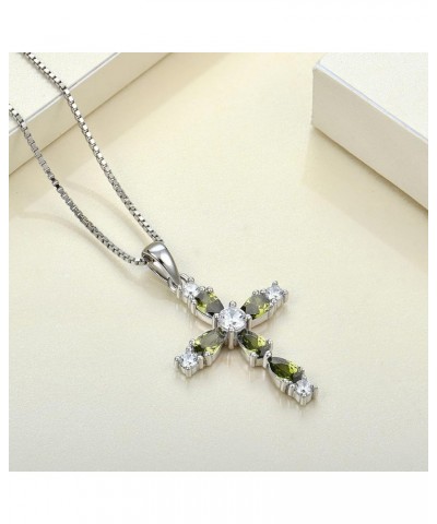 Gemstone Cross Necklace 925 Sterling Silver Birthstone Religious Pendant Jewelry for Women 08-peridot-Aug $25.30 Necklaces