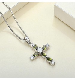 Gemstone Cross Necklace 925 Sterling Silver Birthstone Religious Pendant Jewelry for Women 08-peridot-Aug $25.30 Necklaces