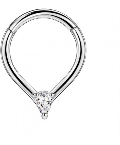 16g 8mm Surgical Steel Teardrop Septum Piercing Rings for Women Clear Tear CZ, Steel 16g 8mm $11.25 Body Jewelry