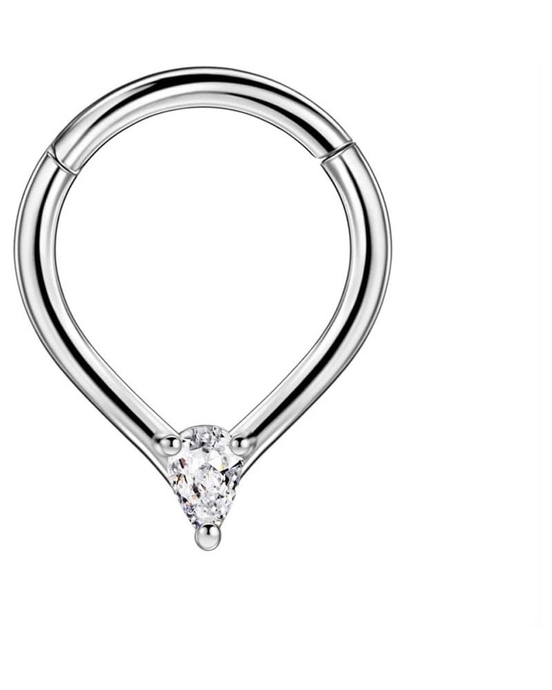 16g 8mm Surgical Steel Teardrop Septum Piercing Rings for Women Clear Tear CZ, Steel 16g 8mm $11.25 Body Jewelry