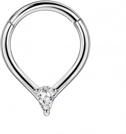 16g 8mm Surgical Steel Teardrop Septum Piercing Rings for Women Clear Tear CZ, Steel 16g 8mm $11.25 Body Jewelry