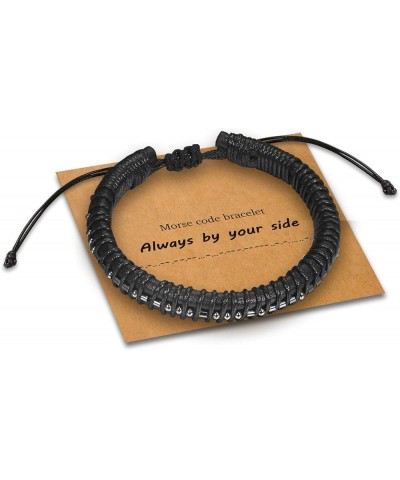 Morse Code Bracelets for Men, Gunmetal Beads on Black Leather Bracelets for Mens Gifts Inspirational Gifts for Him Best Frien...