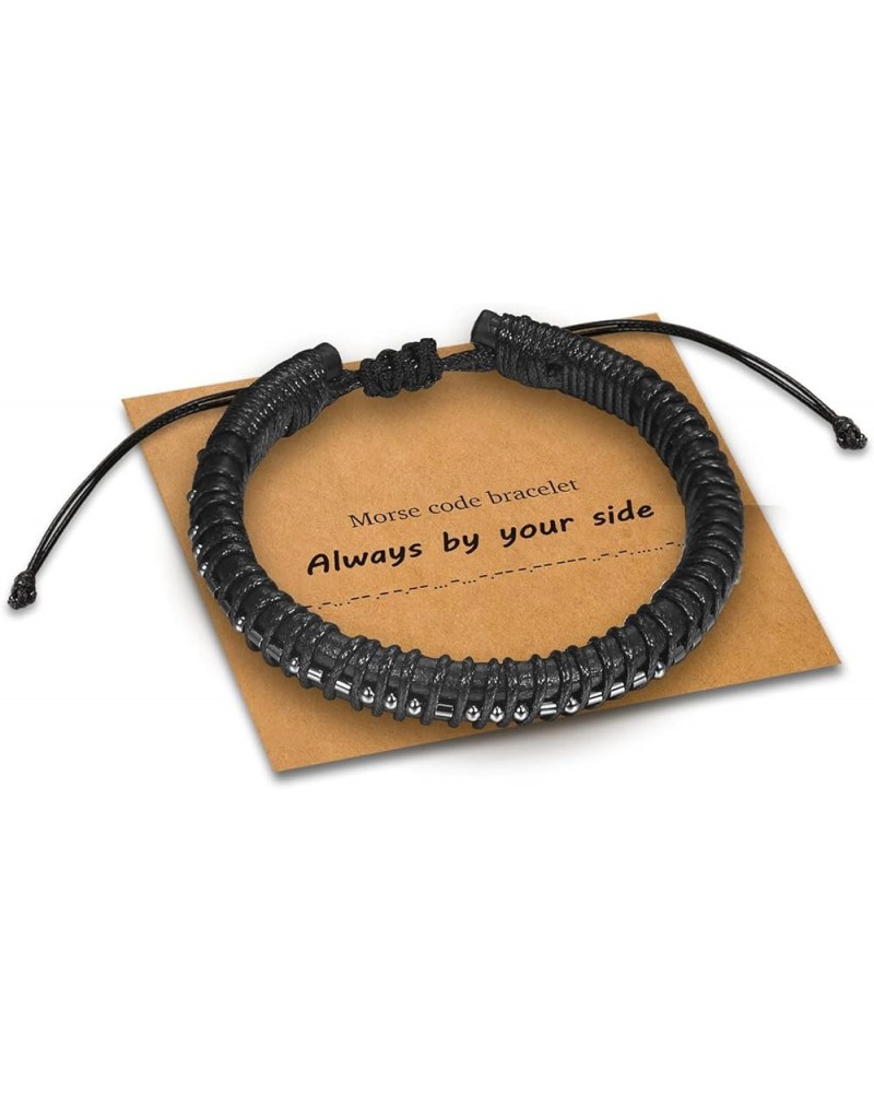 Morse Code Bracelets for Men, Gunmetal Beads on Black Leather Bracelets for Mens Gifts Inspirational Gifts for Him Best Frien...