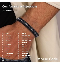 Morse Code Bracelets for Men, Gunmetal Beads on Black Leather Bracelets for Mens Gifts Inspirational Gifts for Him Best Frien...