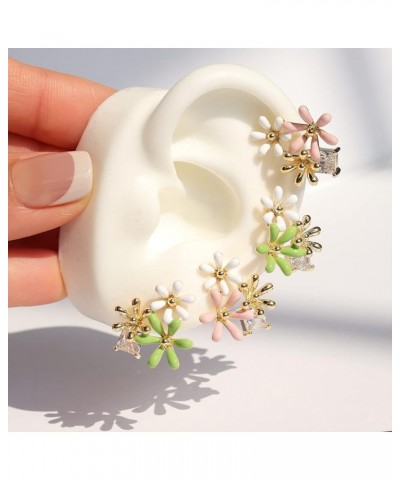 Small Enamel Daisy Flower Gold Stud Earrings for Women - Elegant Princess Cubic Zirconia Everyday Girl Easter Spring Costume ...