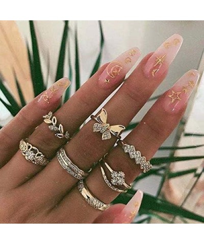 7 PCS Vintage Gold Butterfly Ring Set Rhinestone Crystal Rings Set Leaf Rings Set Joint Knuckle Ring Set Finger Rings Stackab...