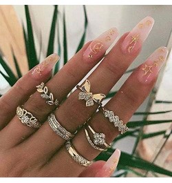 7 PCS Vintage Gold Butterfly Ring Set Rhinestone Crystal Rings Set Leaf Rings Set Joint Knuckle Ring Set Finger Rings Stackab...