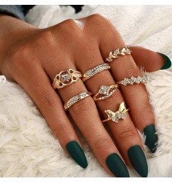 7 PCS Vintage Gold Butterfly Ring Set Rhinestone Crystal Rings Set Leaf Rings Set Joint Knuckle Ring Set Finger Rings Stackab...