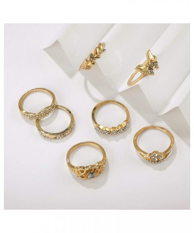 7 PCS Vintage Gold Butterfly Ring Set Rhinestone Crystal Rings Set Leaf Rings Set Joint Knuckle Ring Set Finger Rings Stackab...