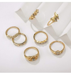 7 PCS Vintage Gold Butterfly Ring Set Rhinestone Crystal Rings Set Leaf Rings Set Joint Knuckle Ring Set Finger Rings Stackab...