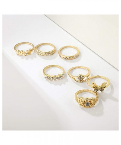 7 PCS Vintage Gold Butterfly Ring Set Rhinestone Crystal Rings Set Leaf Rings Set Joint Knuckle Ring Set Finger Rings Stackab...